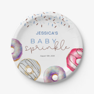 Aquarellblau Donuts Baby Sprinkle Dusche Pappteller