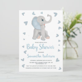 Aquarellblau Elephant Boy Baby Dusche Foto Einladung