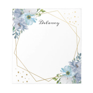 Aquarellblau Floral Pesonised Notizblock