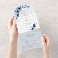 Aquarellblau florale Hülle dreimal Hochzeit