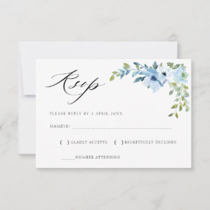 Aquarellblau florierte RSVP-Karte RSVP Karte