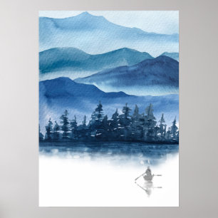 Aquarellblau Gebirge Landschaftliche Landschaft Poster