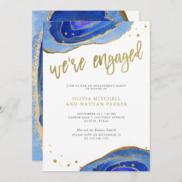 Aquarellblau-Geode mit Gold | Verlobungsparty Einladung