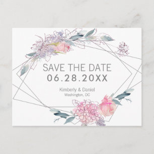 Aquarellblau - Geometrie Save the Date Ankündigungspostkarte