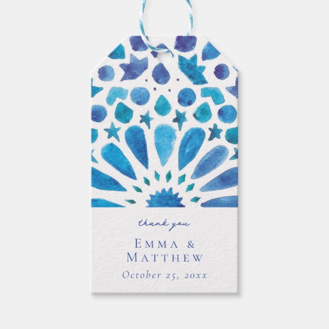 Aquarellblau Geschenkanhänger (Vorderseite)