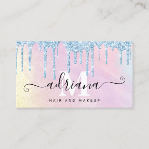 Aquarellblau Glitzer Tropfen Haare und Make-up Visitenkarte
