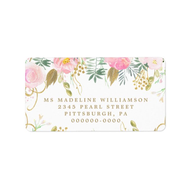 Aquarellblau & goldblütenfarbene Rücksendeadresse Adressaufkleber (Vorne)