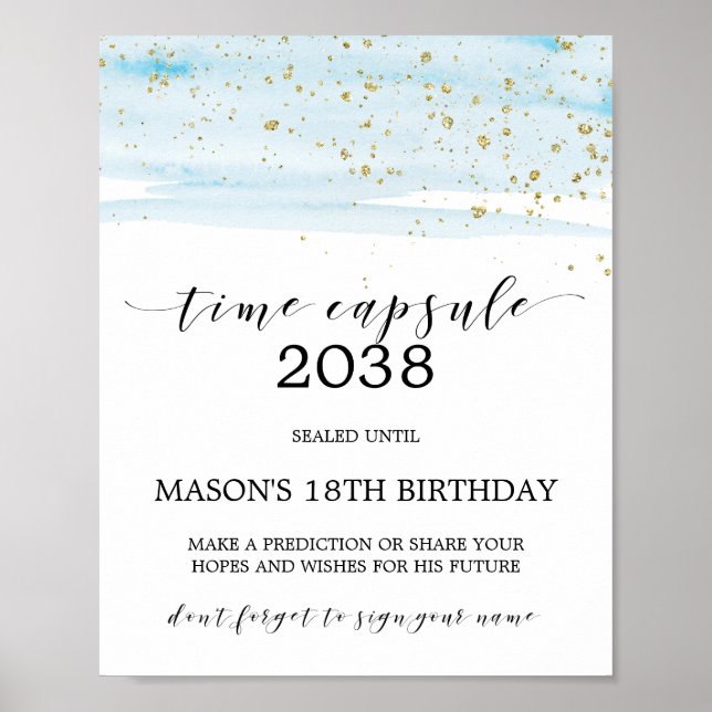 Aquarellblau & goldfarbenes Zeichen für die Kapsel Poster (Vorne)