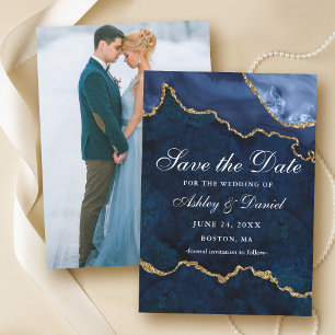 Aquarellblau Goldmarmor Agate Geode Foto Save The Date