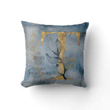 Aquarellblau Grau Gold T Monogram Throw Pillow