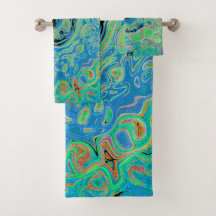 Aquarellblau Groovy Abstrakt Retro Liquid Swirl