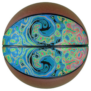 Aquarellblau Groovy Abstrakt Retro Liquid Swirl Basketball