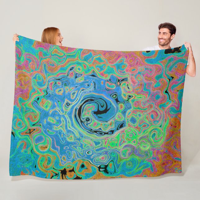 Aquarellblau Groovy Abstrakt Retro Liquid Swirl Fleecedecke (Beispiel)
