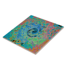 Aquarellblau Groovy Abstrakt Retro Liquid Swirl Fliese