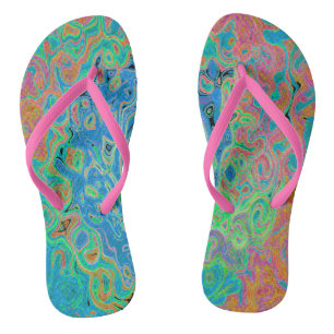 Aquarellblau Groovy Abstrakt Retro Liquid Swirl Flip Flops