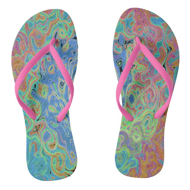 Aquarellblau Groovy Abstrakt Retro Liquid Swirl Flip Flops (Fußbett)