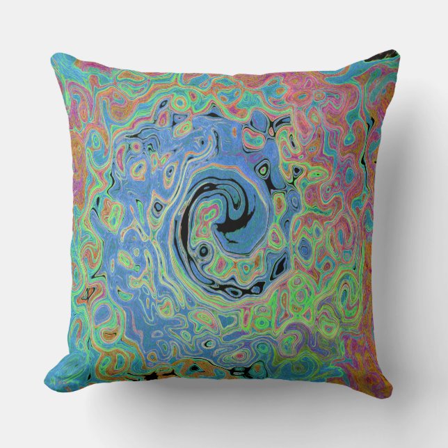 Aquarellblau Groovy Abstrakt Retro Liquid Swirl Kissen (Vorderseite)