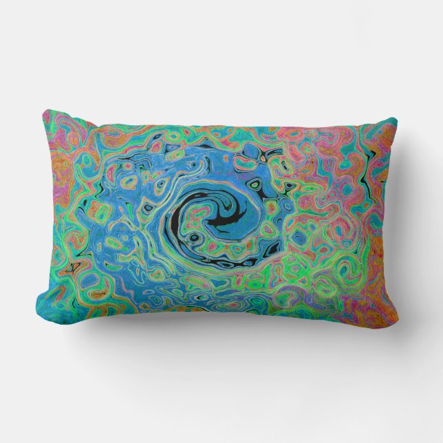 Aquarellblau Groovy Abstrakt Retro Liquid Swirl Lendenkissen (Vorderseite)