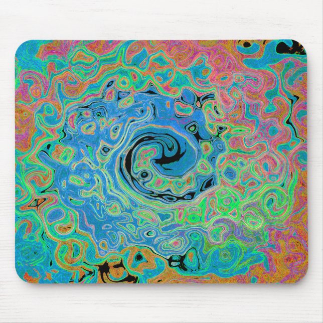 Aquarellblau Groovy Abstrakt Retro Liquid Swirl Mousepad (Vorne)