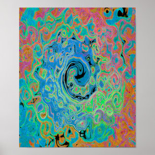Aquarellblau Groovy Abstrakt Retro Liquid Swirl Poster