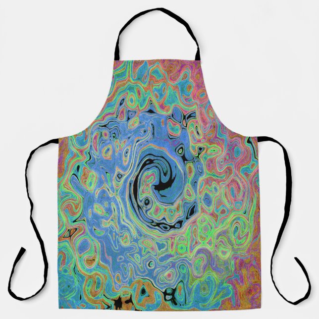 Aquarellblau Groovy Abstrakt Retro Liquid Swirl Schürze (Vorderseite)