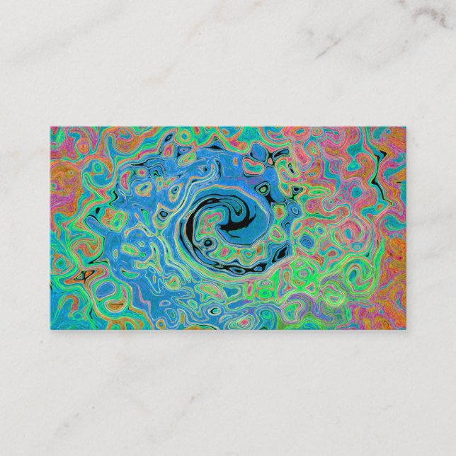 Aquarellblau Groovy Abstrakt Retro Liquid Swirl Visitenkarte (Vorderseite)