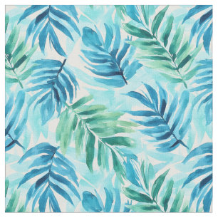 Aquarellblau & grüne Palmfronten Stoff