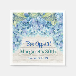 Aquarellblau Hydrangea 80. Geburtstag Serviette