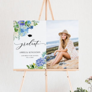 Aquarellblau Hydrangea Blume Foto Abschluss Poster