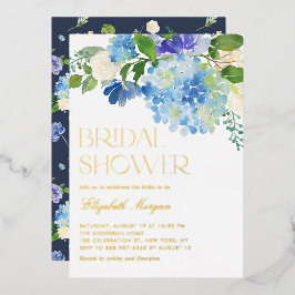 Aquarellblau Hydrangea Brautparty Folieneinladung