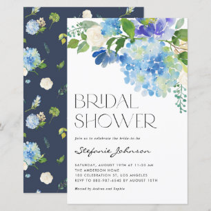 Aquarellblau Hydrangea Bridal Dusche Einladung