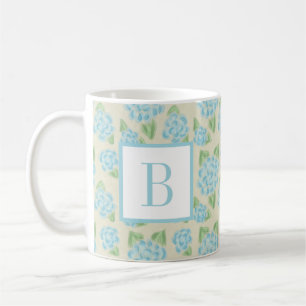 Aquarellblau-Hydrangea Initialmonogramm Kaffeetasse