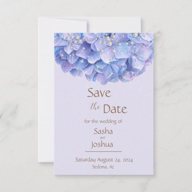Aquarellblau Hydrangea Pearl Save The Date (Vorderseite)