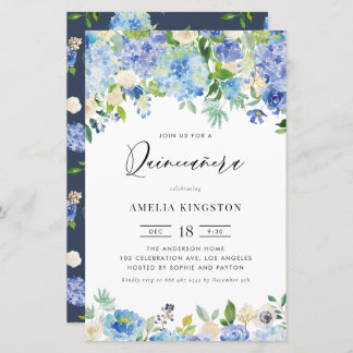 Aquarellblau Hydrangea Quinceañera Einladung