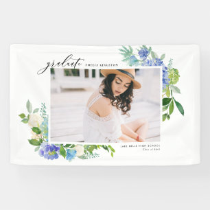 Aquarellblau Hydrangea Rahmen Foto Abschluss Banner