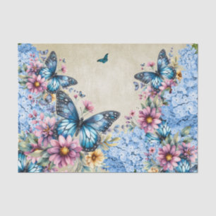 Aquarellblau Hydrangea & Schmetterlinge Seidenpapier