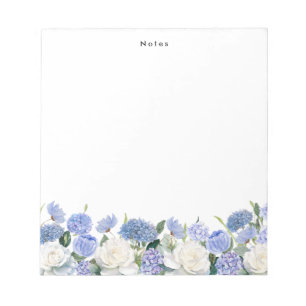 Aquarellblau Hydrangeas Elfenbein Rose Personalisi Notizblock