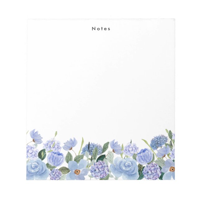 Aquarellblau-Hydrangeas Personalisiert Notepad Notizblock (Vorderseite)