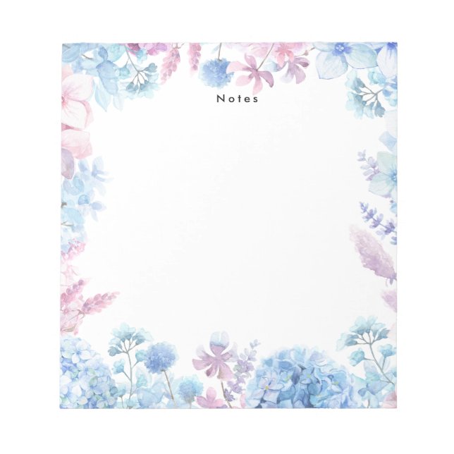 Aquarellblau-Hydrangeas Personalisiert Notepad Notizblock (Vorderseite)