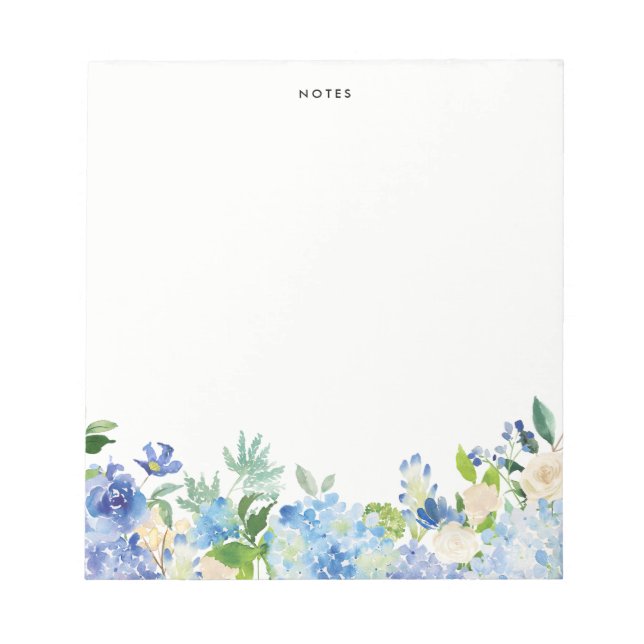 Aquarellblau-Hydrangeas Personalisiert Notepad Notizblock (Vorderseite)