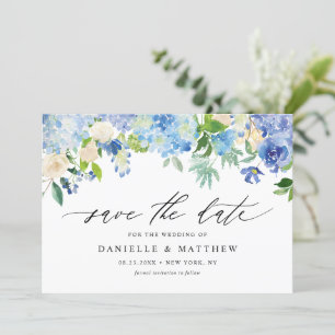 Aquarellblau-Hydrangeas und Elfenbein-Rose QR-Code Save The Date