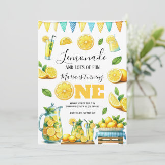 Aquarellblau Lemonade Stand 1. Geburtstag Party Einladung