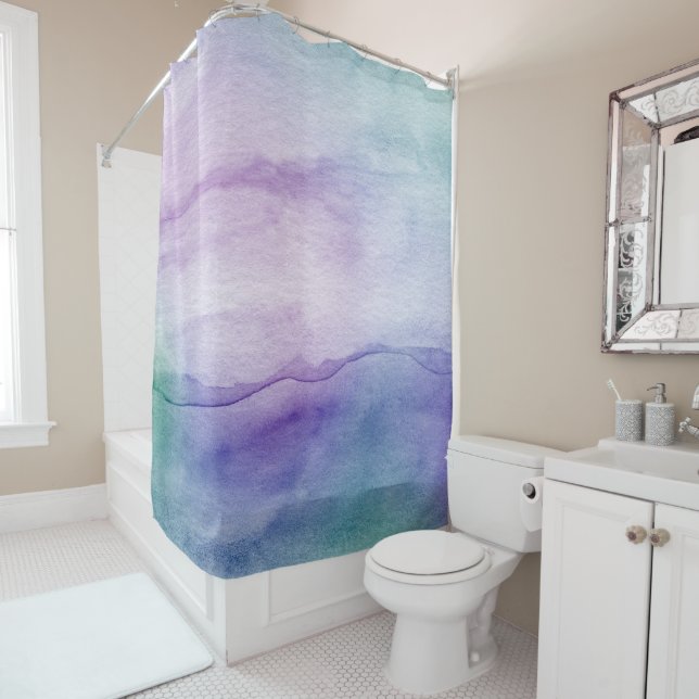 Aquarellblau Lila Abstrakt Duschvorhang (Beispiel)