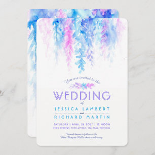 Aquarellblau lila Hochzeitseinladungen Einladung