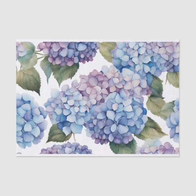 Aquarellblau, Lila Hydrangea-Blume Seidenpapier (Vorderseite)