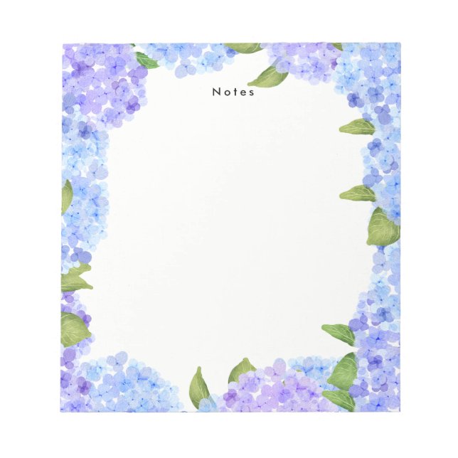 Aquarellblau Lila Hydrangeas Personalisiert Notizblock (Vorderseite)