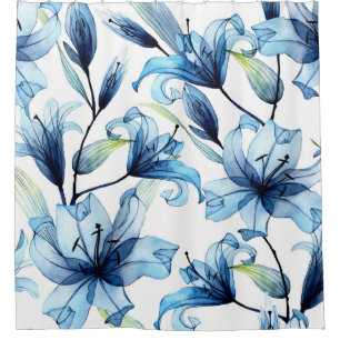 Aquarellblau Lilies Blumendruck Duschvorhang