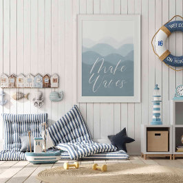 Aquarellblau macht Wellen Poster