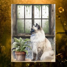 Aquarellblau Mit Augen Katze an einem Regentag Feiertagspostkarte