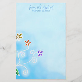 Aquarellblau mit Whimsikischen Blume Persönlich Briefpapier